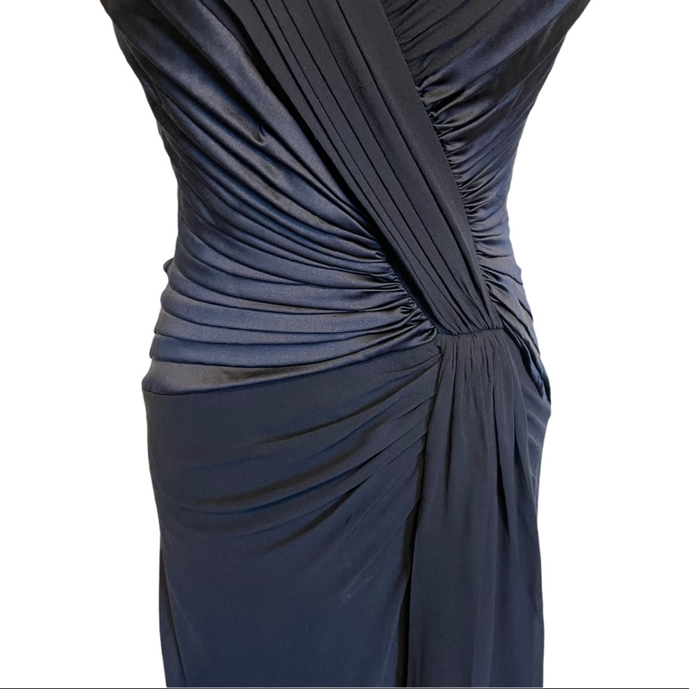 Tadashi Navy Silk Satin/Chiffon Lined Gown Size 6 black New - Picture 3 of 9